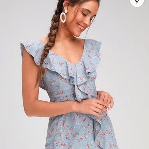 Lulus Blue Floral Romantic Dress